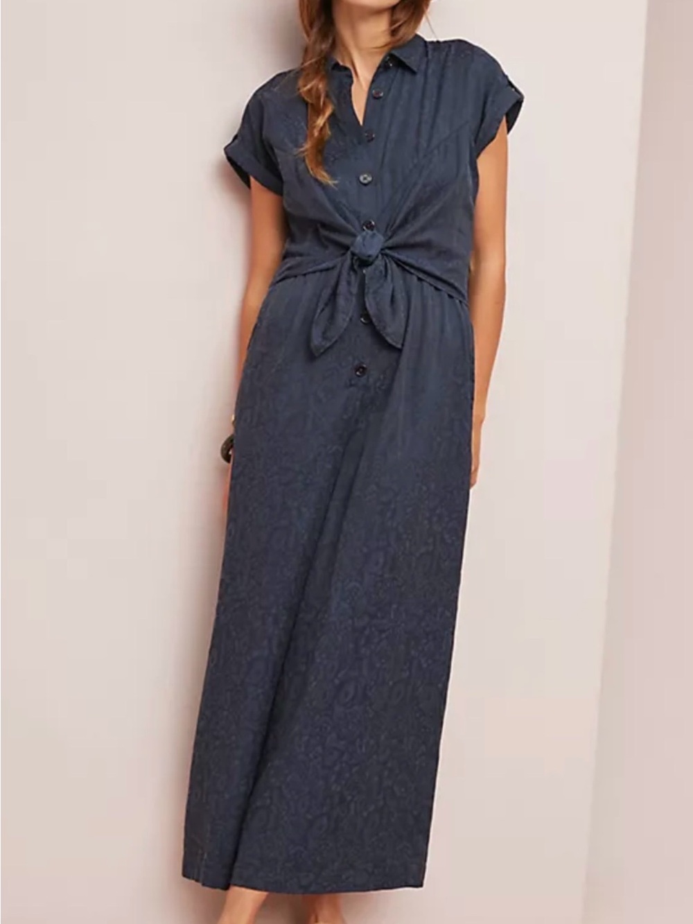 Anthropologie ett:twa Navy James Tie-Waist Jumpsuit Wide Leg 4P Petite